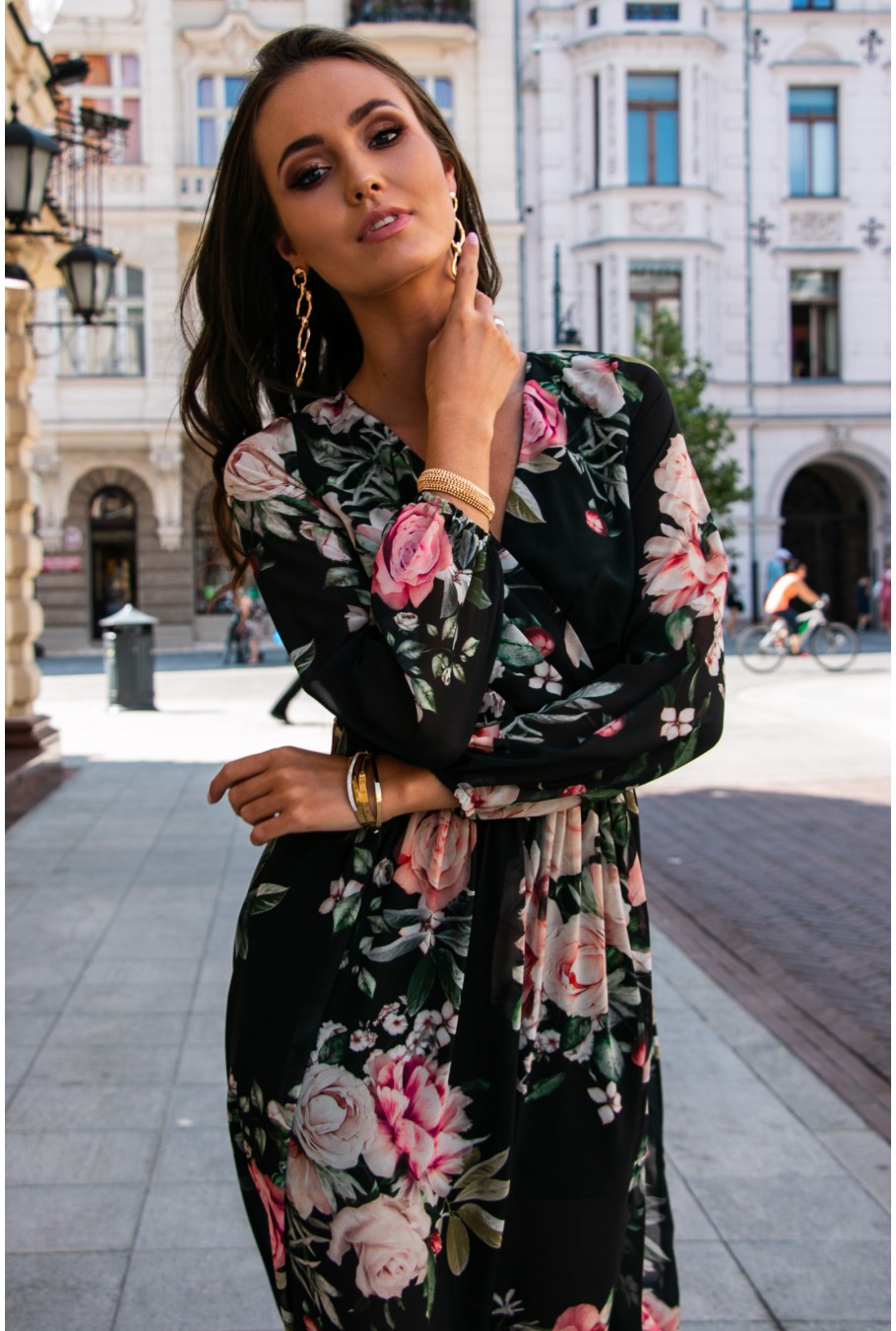 Levně Roco Fashion Maxi šaty s módním vzorem - potisk květin M 