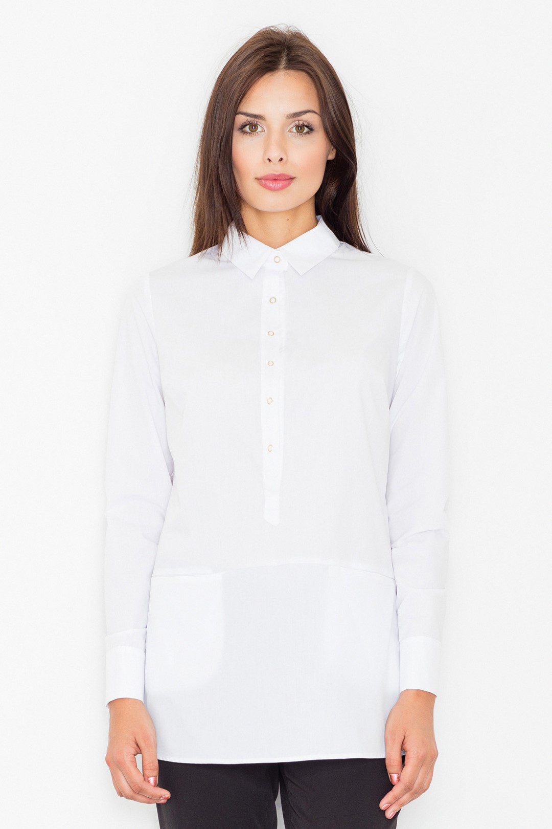 Levně Elegantní dámská košile na druky M493 FIGL Barva: Bílá