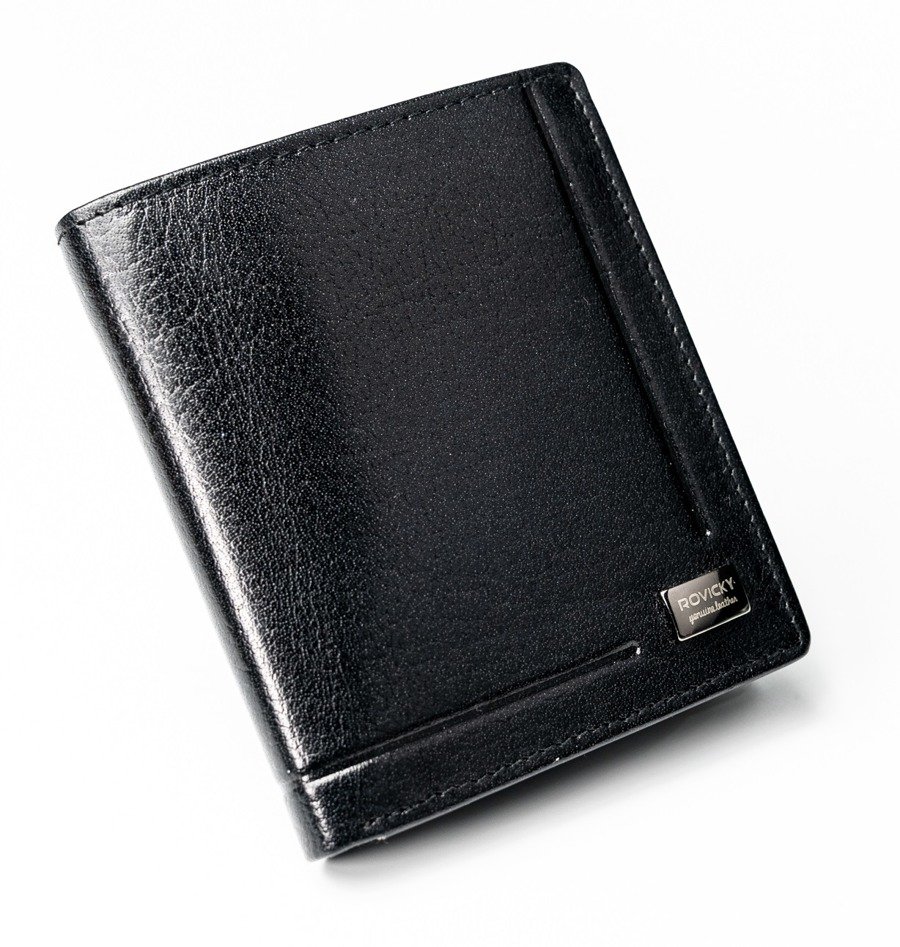 Levně ROVICKY Elegantní vertikální pánská peněženka bez zapínání z přírodní kůže Hlavní barva \ zapínání: černá \ bez zapínání