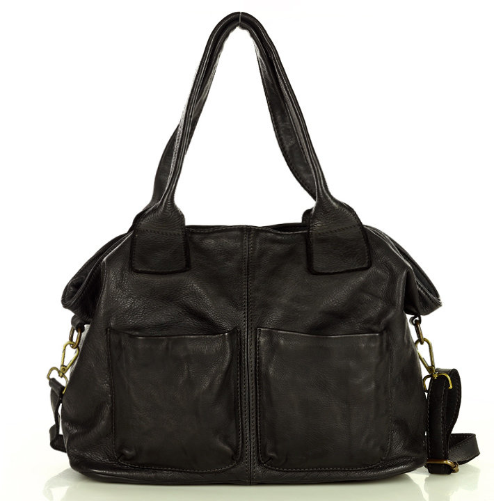Levně Kožená kabelka shopper nákupní taška - MARCO MAZZINI Barva: Černá