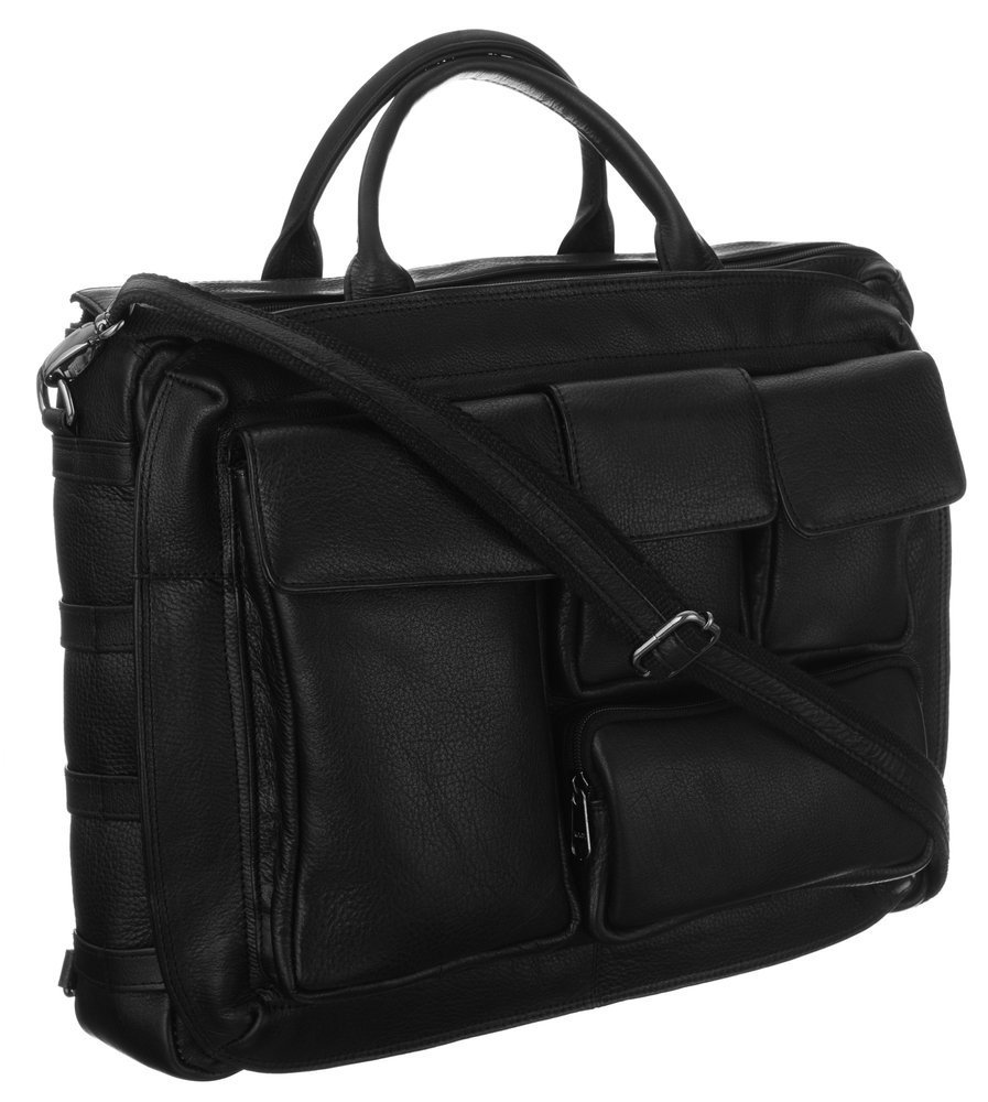 Levně Jiný Elegantní kožená taška na notebook s přihrádkami Barva: Černá
