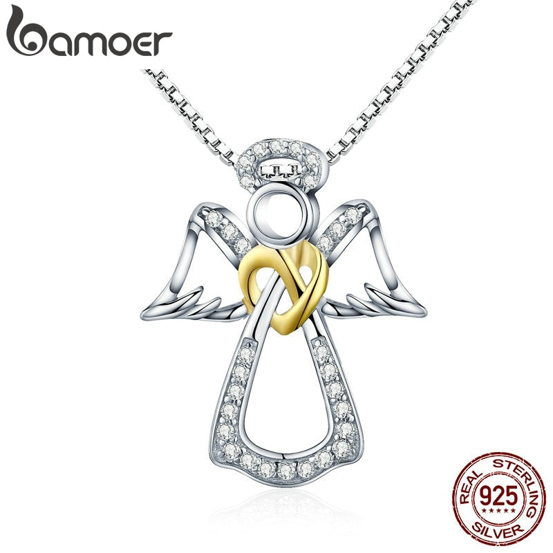 Levně Stříbrný náhrdelník s přívěskem anděl SCN123 LOAMOER 