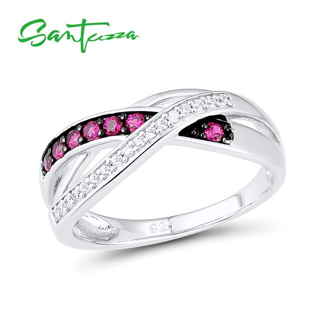 Levně Elegantní stříbrný prsten s propletením zdobený kamínky FanTurra Barva (Varianta): Růžová, Velikost prstenu: 8.5 (58,3 mm)