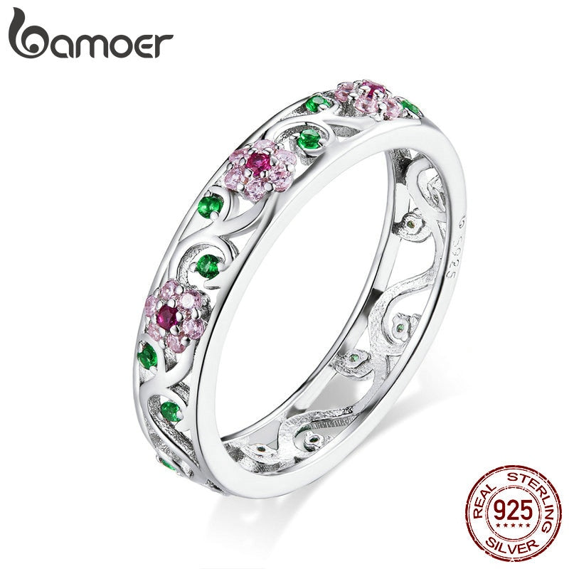Levně Stříbrný prsten se vzorem barevný květ BSR132 LOAMOER Velikost prstenu: 6 (51,8 mm)