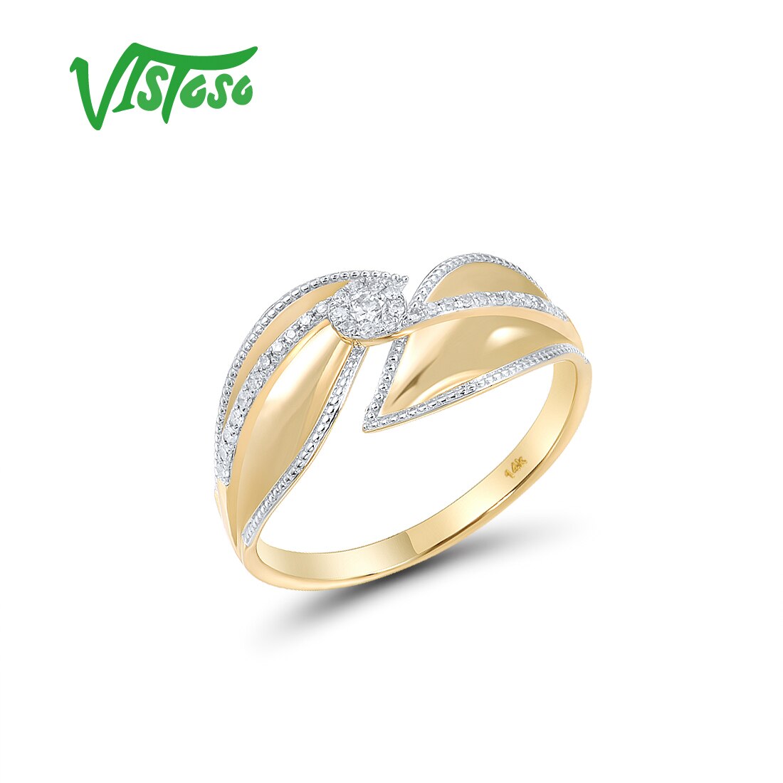 Levně Asymetrický prsten listy s diamanty Listese Velikost prstenu: 5.5 (50,5 mm)