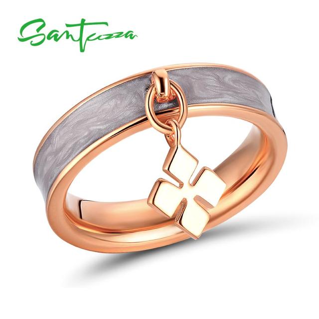 Levně Stříbrný barevný prsten s přívěskem ve tvaru květiny FanTurra Barva (Varianta): Šedo-růžové zlato, Velikost prstenu: 6 (51,8 mm)
