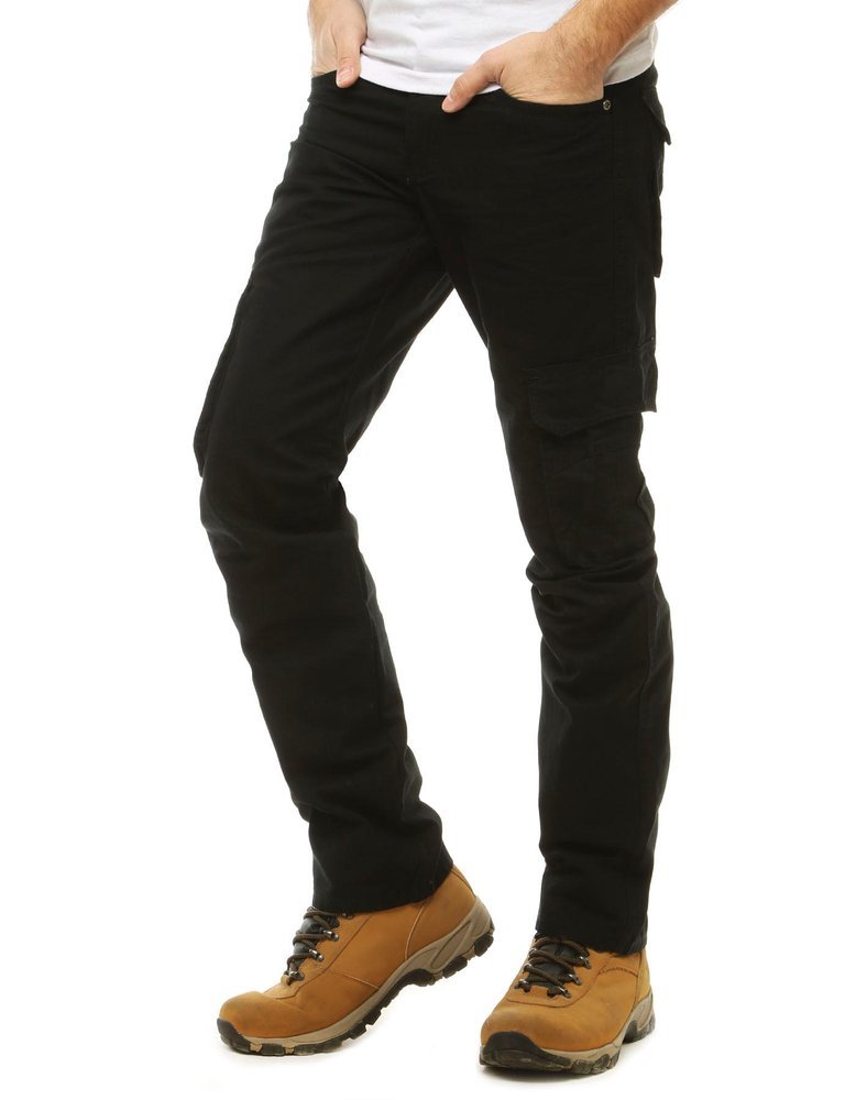 Levně Dstreet Kalhoty s nakládanými kapsami pánské černé - 30 Barva: Černá
