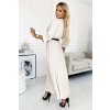 Plisované šaty s výstřihem, páskem a 3/4 rukávy (Velikost ONE SIZE, Barva Bílá)
