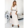 Plisované šaty s výstřihem, páskem a 3/4 rukávy (Velikost ONE SIZE, Barva Bílá)