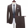 Business pánský oblek kostkovaný 2v1 - HNĚDÝ L