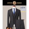 Pánský elegantní třídílný oblek s kostkovaným vzorem - L