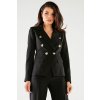 Dvouřadé sako se širokými klopami a zlatými knoflíky A441 (Velikost S, Barva Černá)