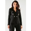 Dvouřadé sako se širokými klopami a zlatými knoflíky A441 (Velikost S, Barva Černá)