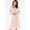 Midi šaty s trapézovým spodkem zapínaným na knoflíky A522 (Velikost L, Barva Béžová)