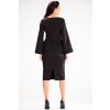 Midi šaty s výstřihem do V a rozparky na rukávech A596 (Velikost L, Barva Černá)