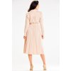 Elegantní šaty se šálovým límcem A604 (Velikost L, Barva Béžová)