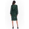 Flitrové midi šaty s výstřihem a rozparkem A399 (Velikost S, Barva Zelená)