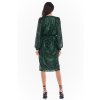 Flitrové midi šaty s výstřihem a rozparkem A399 (Velikost S, Barva Zelená)