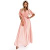 Dlouhé šaty s řaseným výstřihem a zavazováním 545-1 (Velikost ONE SIZE, Barva Růžová)