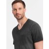 Pánské žíhané tričko s výstřihem do V a kapsou - V6 OM-TSCT-22SS-002 (Velikost S, Barva Černá)