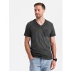 Pánské žíhané tričko s výstřihem do V a kapsou - V6 OM-TSCT-22SS-002 (Velikost S, Barva Černá)