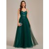 Večerní flitrové šaty na ramínka se šifonem (Barva Tmavě zelená, Velikost S)