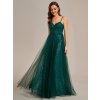 Večerní flitrové šaty na ramínka se šifonem (Barva Tmavě zelená, Velikost S)