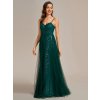 Večerní flitrové šaty na ramínka se šifonem (Barva Tmavě zelená, Velikost S)