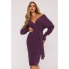 Svetrové šaty s výstřihem do V M810  MOE (Velikost ONE SIZE, Barva Kávová)