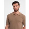 Pánské bavlněné polo tričko se strukturovaným úpletem - V1 OM-POSS-0117 (Velikost S, Barva Olivová)