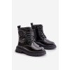Lakované boty dívčí zateplené kožešinou na zip  Evaliraea (Velikost 26, Barva Černá)
