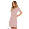 Elegantní šaty s kapsami a kulatým výstřihem Minar 85476 (Velikost L, Barva Růžová)