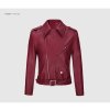 Dámská stylová kožená biker bunda s páskem  - Bordo M