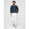 Ležérní pánský svetr s vodorovnými pruhy (Velikost S, Barva Tmavě modrá)