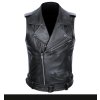 Kožená moto vesta z pravé kůže se zipy a páskem - Černá L