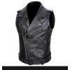 Kožená moto vesta z pravé kůže se zipy a páskem - Černá L