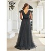 Originální dlouhé šaty na svatbu LC10118 (Barva Černá, Velikost L)