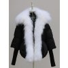 luxusní zimní bunda s peřím a límcem z přírodní kožešiny - XL