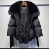 luxusní zimní bunda s peřím a límcem z přírodní kožešiny - XL