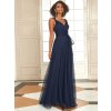 dlouhé tylové společenské šaty s výstřihem do V - Teal M