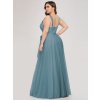 dlouhé tylové společenské šaty s výstřihem do V - Teal M