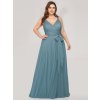 dlouhé tylové společenské šaty s výstřihem do V - Teal M