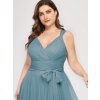 dlouhé tylové společenské šaty s výstřihem do V - Teal M