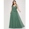 dlouhé tylové společenské šaty s výstřihem do V - Teal M