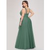 dlouhé tylové společenské šaty s výstřihem do V - Teal M