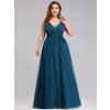 dlouhé tylové společenské šaty s výstřihem do V - Teal M