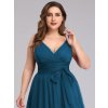 dlouhé tylové společenské šaty s výstřihem do V - Teal M