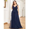 dlouhé tylové společenské šaty s výstřihem do V - Teal M