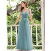 dlouhé tylové společenské šaty s výstřihem do V - Teal M