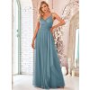dlouhé tylové společenské šaty s výstřihem do V - Teal M